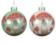 kerstballen glas shiny/enamel with mushroom decal 2col ass assortie d.8cm