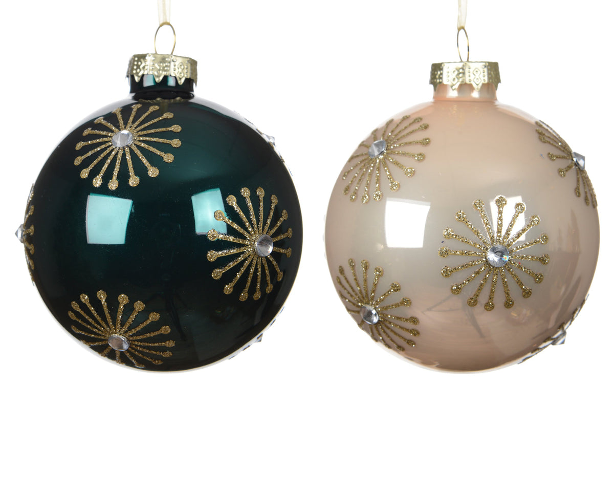 kerstballen glas enamel with fireworks 2col ass assortie d.8cm