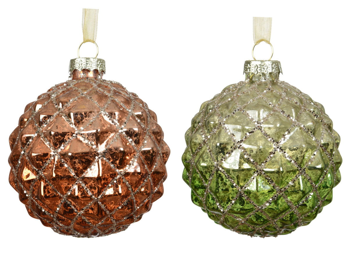 kerstballen glas with glitter diamonds 2col ass assortie d.8cm