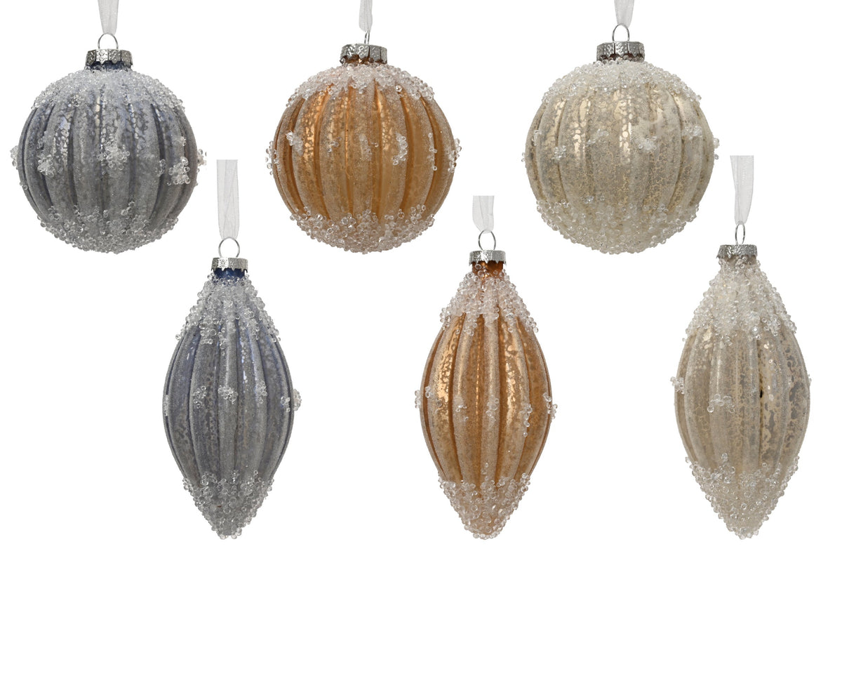 kerstballen glas antique finish with transparent beads 6ass assortie d.8cm