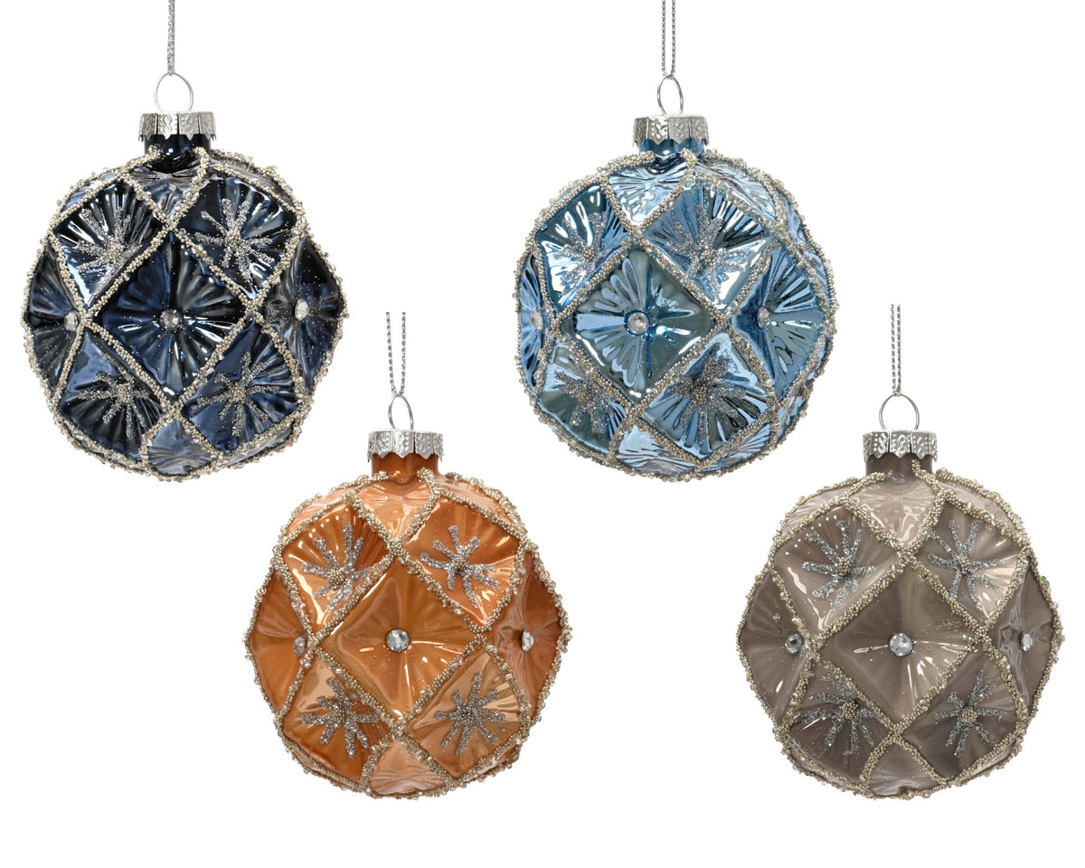 kerstballen glas diamond shapes 4col ass assortie d.8cm