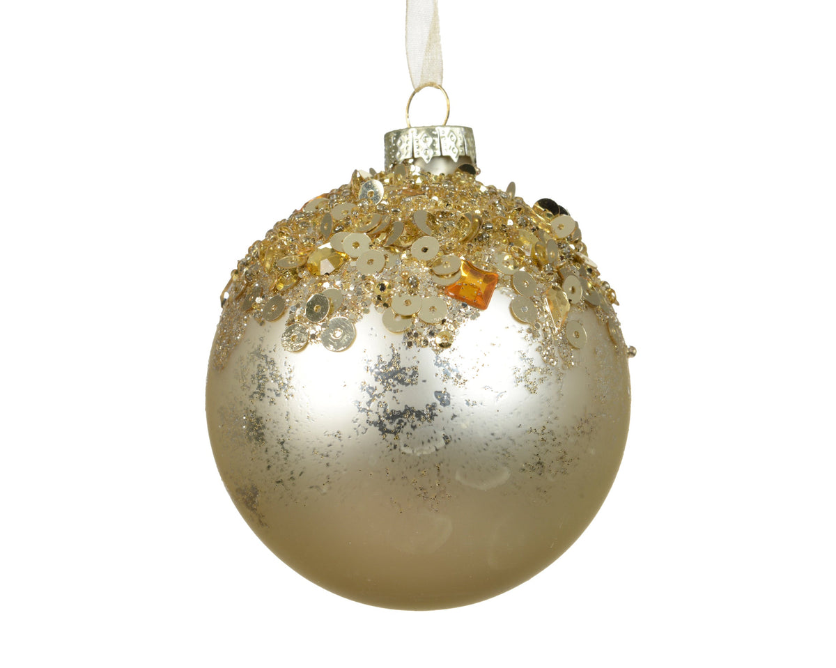 kerstballen glas with gold diamonds on top goud d.8cm