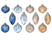 kerstballen glas transparent with silver branche 12ass assortie d.8cm