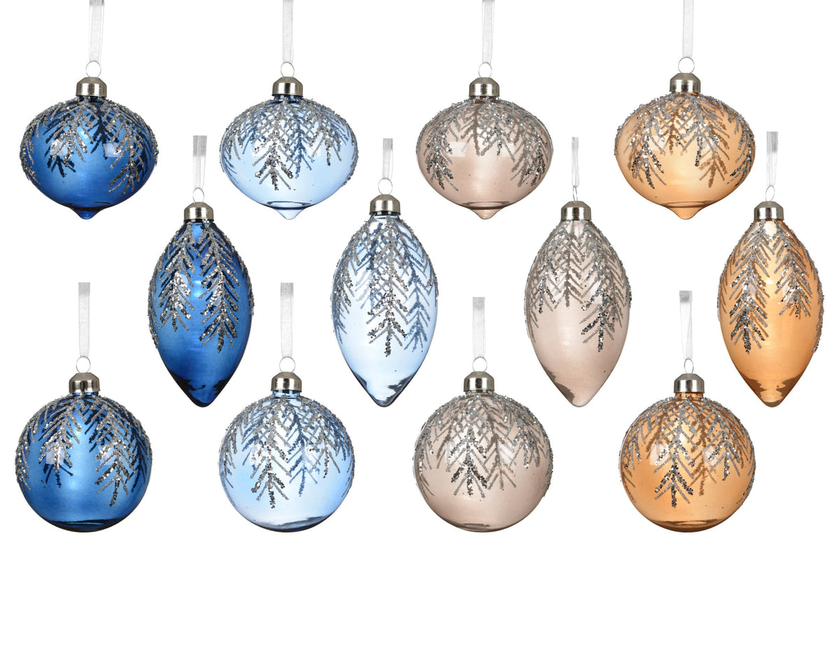 kerstballen glas transparent with silver branche 12ass assortie d.8cm