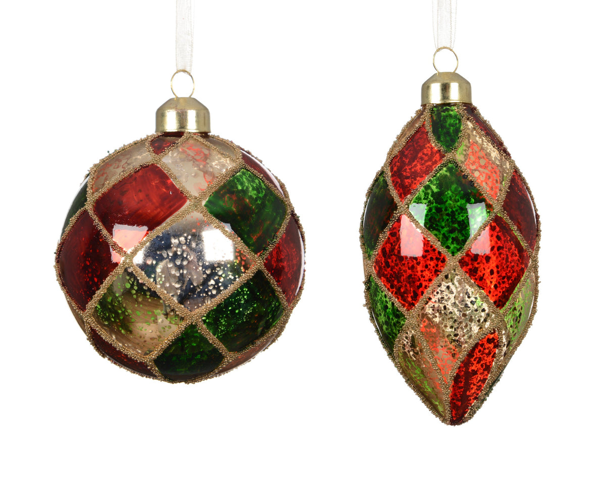 kerstballen glas antique finish with bead cross 2ass assortie d.8cm