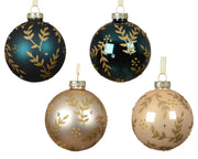 kerstballen glas shiny - matt with leaf 4col ass assortie d.8cm