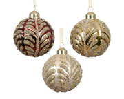 kerstballen glas shiny with bead branches 3col ass assortie d.8cm