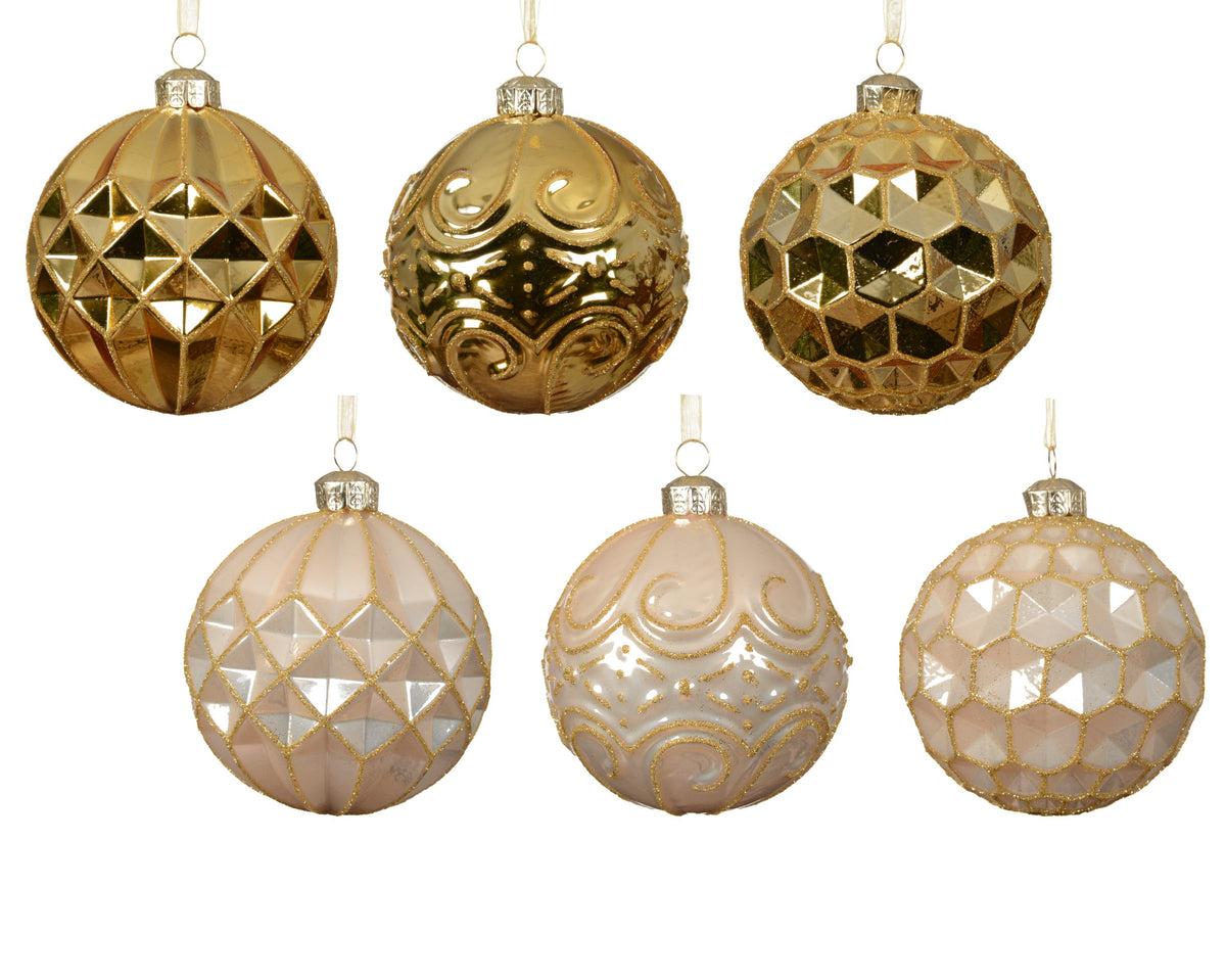 kerstballen glas shiny gltter line 6ass assortie d.8cm