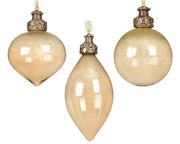 ornament glas iris finish with glitter on top 3ass amber d.8cm
