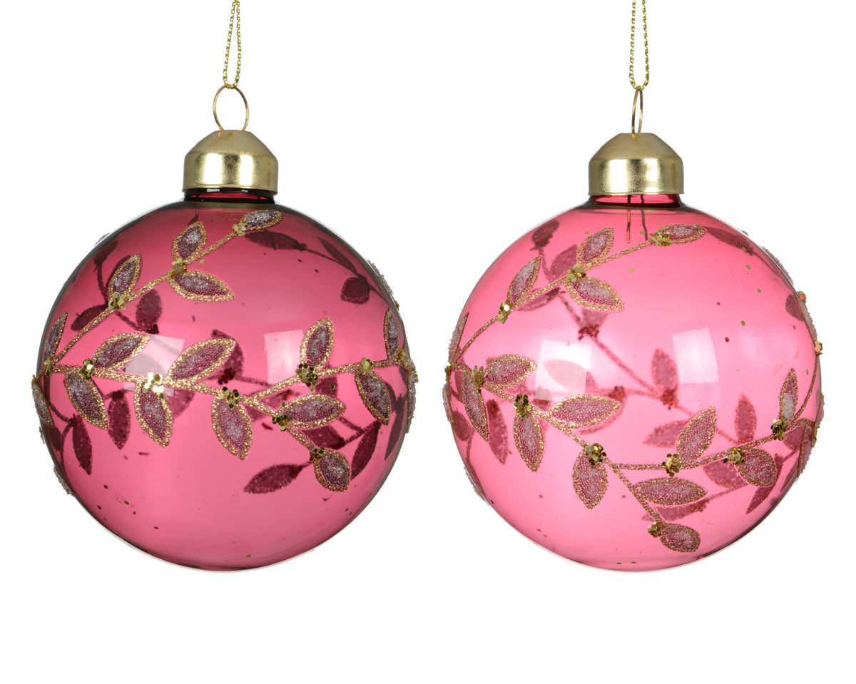 kerstballen glas transparent with branch 2col ass assortie d.8cm