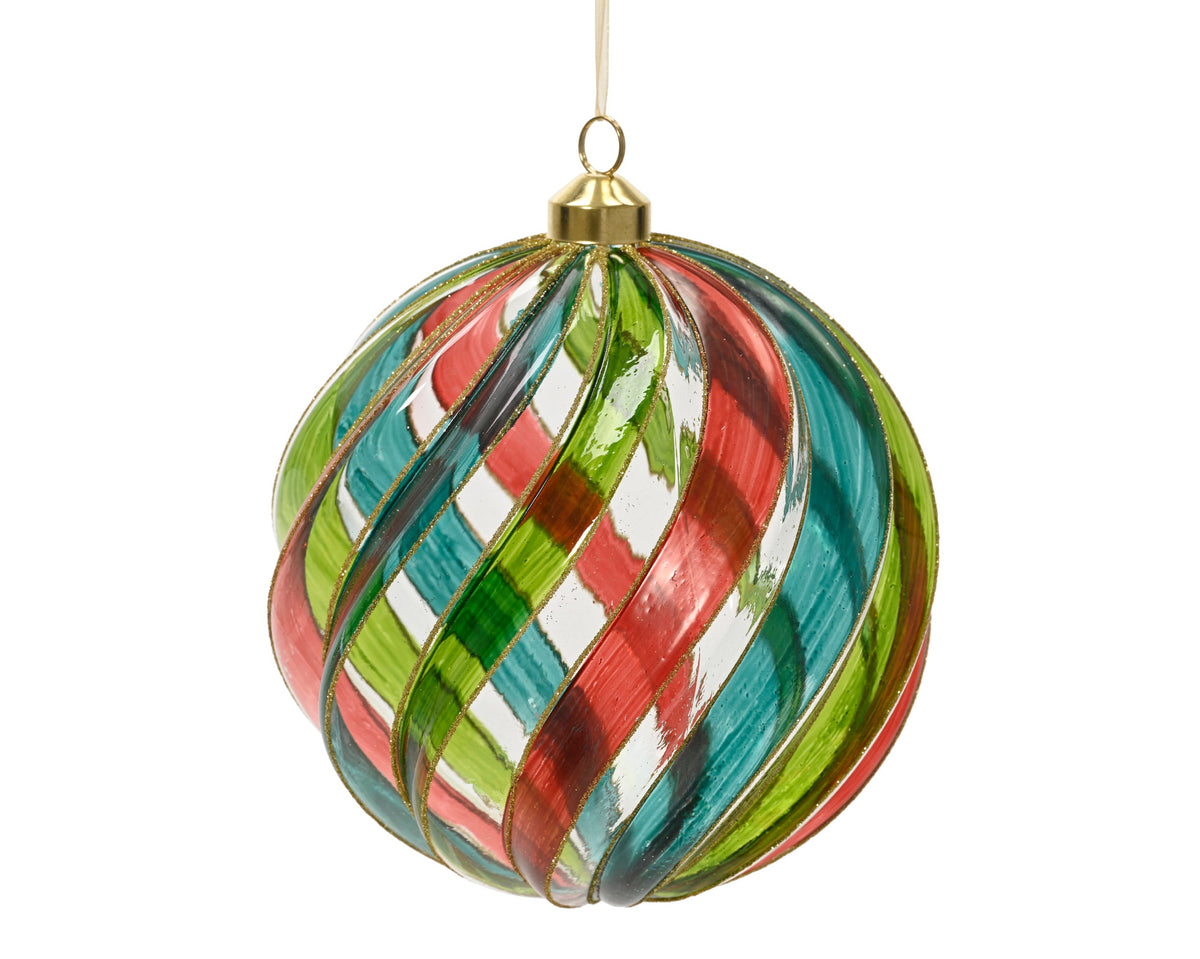 kerstballen glas with gold glitter swirls transparant/kleur(en) d.15cm