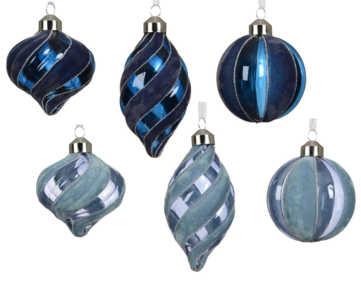 kerstballen glas matt with flock swirls 6ass assortie d.8cm