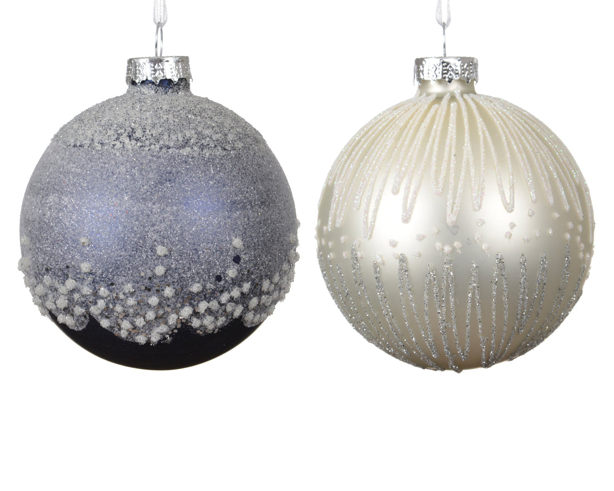 kerstballen glas with beads, glitter lines 2col ass assortie d.8cm