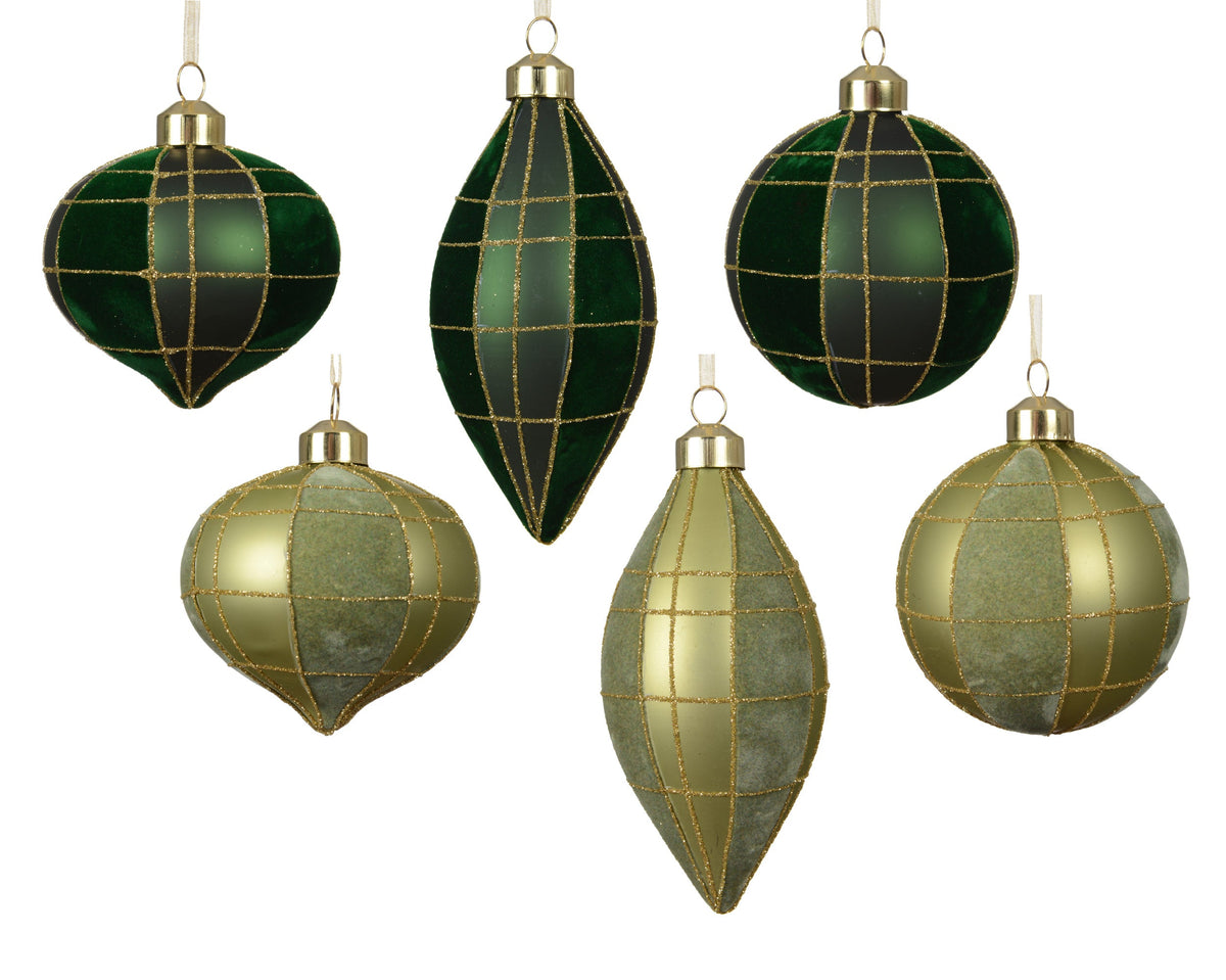 kerstballen glas flock finish with stripes 6ass assortie d.8cm
