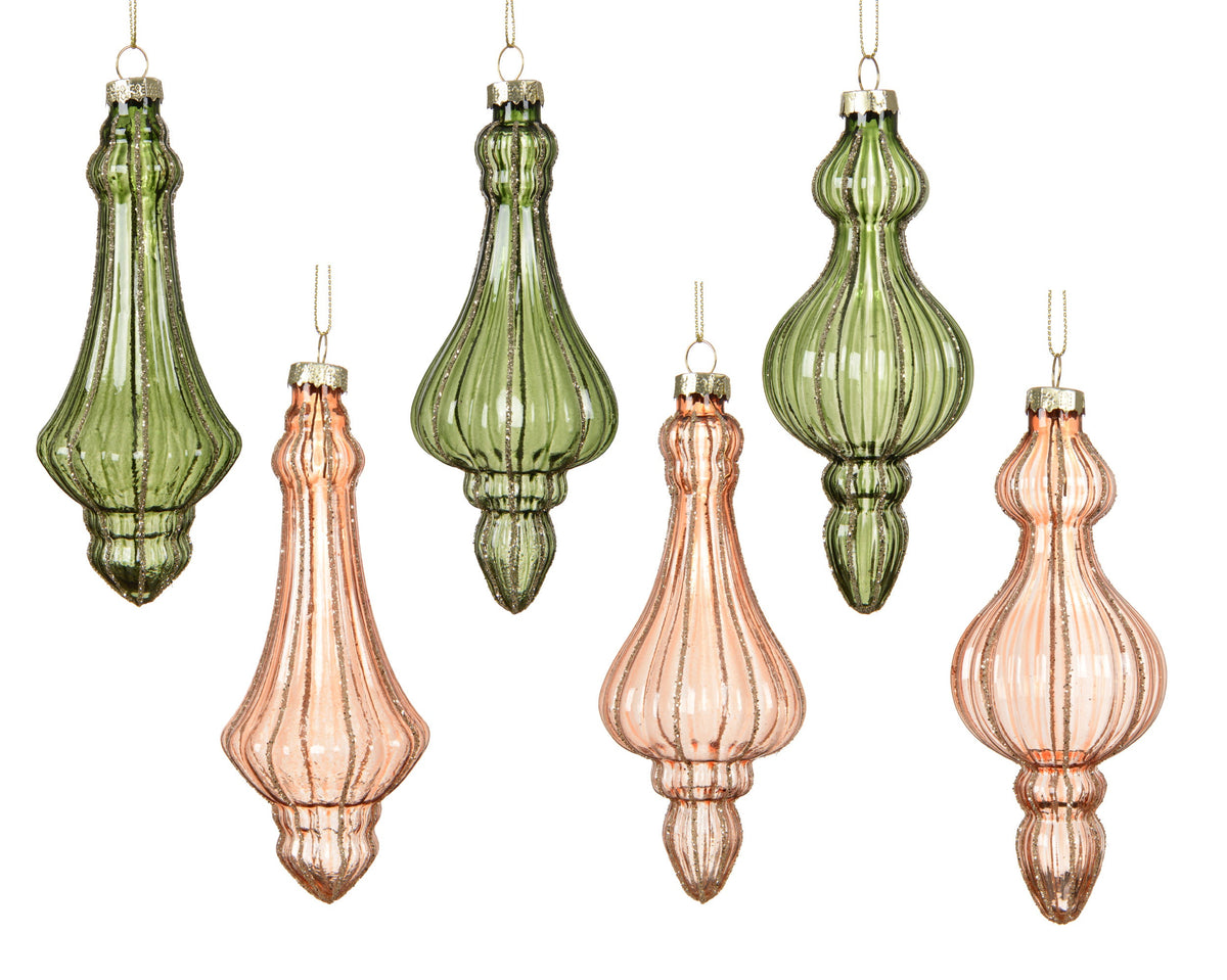 ornament glas transparent with glitter lines 6ass assortie l.6cm x w.6cm x h.14.9cm