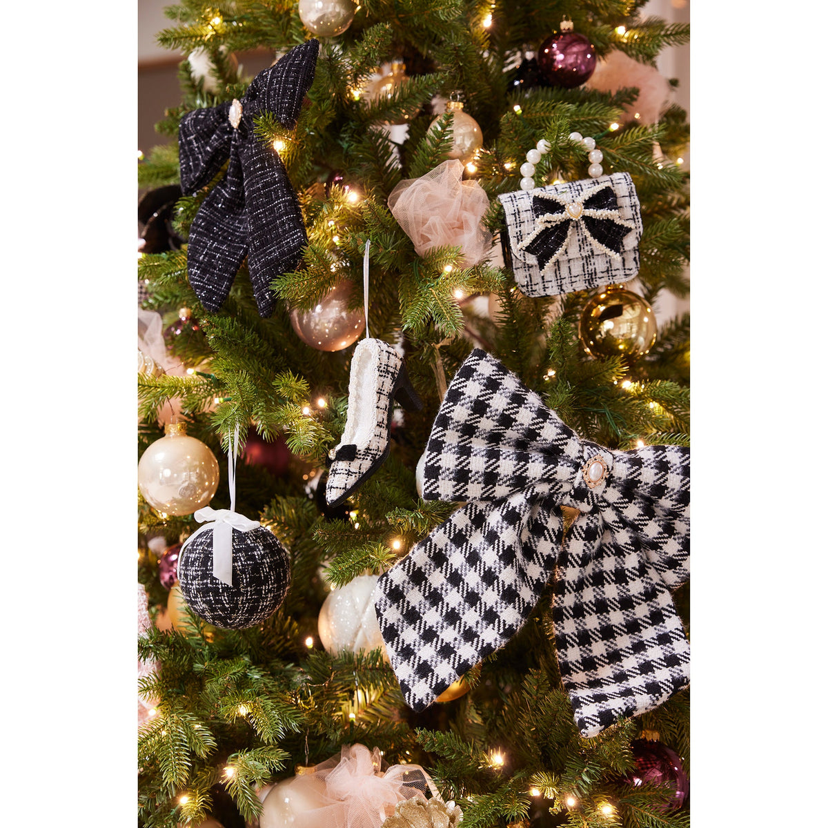 kerstballen glas with white lines, pearl bow 2col ass assortie d.8cm