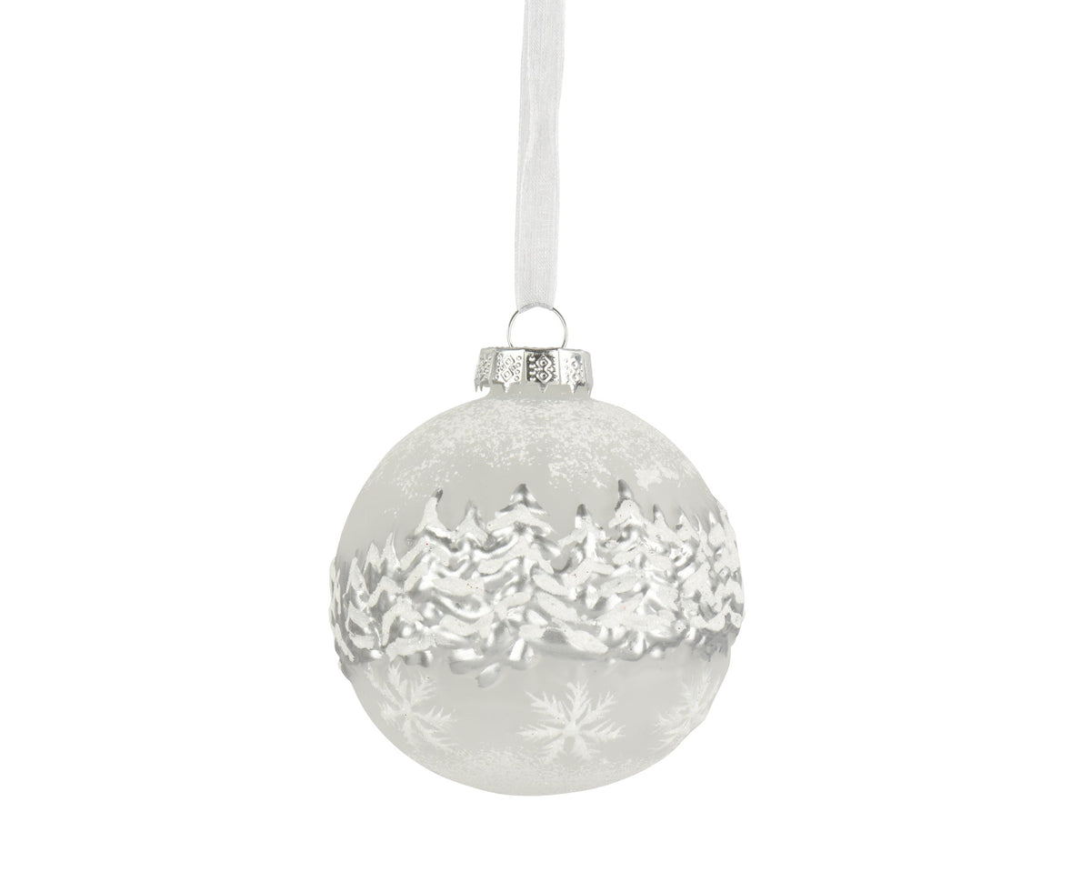 kerstballen glas forest on bauble winterwit d.8cm