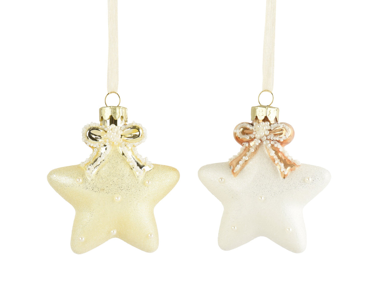 ster glas with beads, sequins, bow 2col ass assortie l.8cm x w.2cm x h.8cm