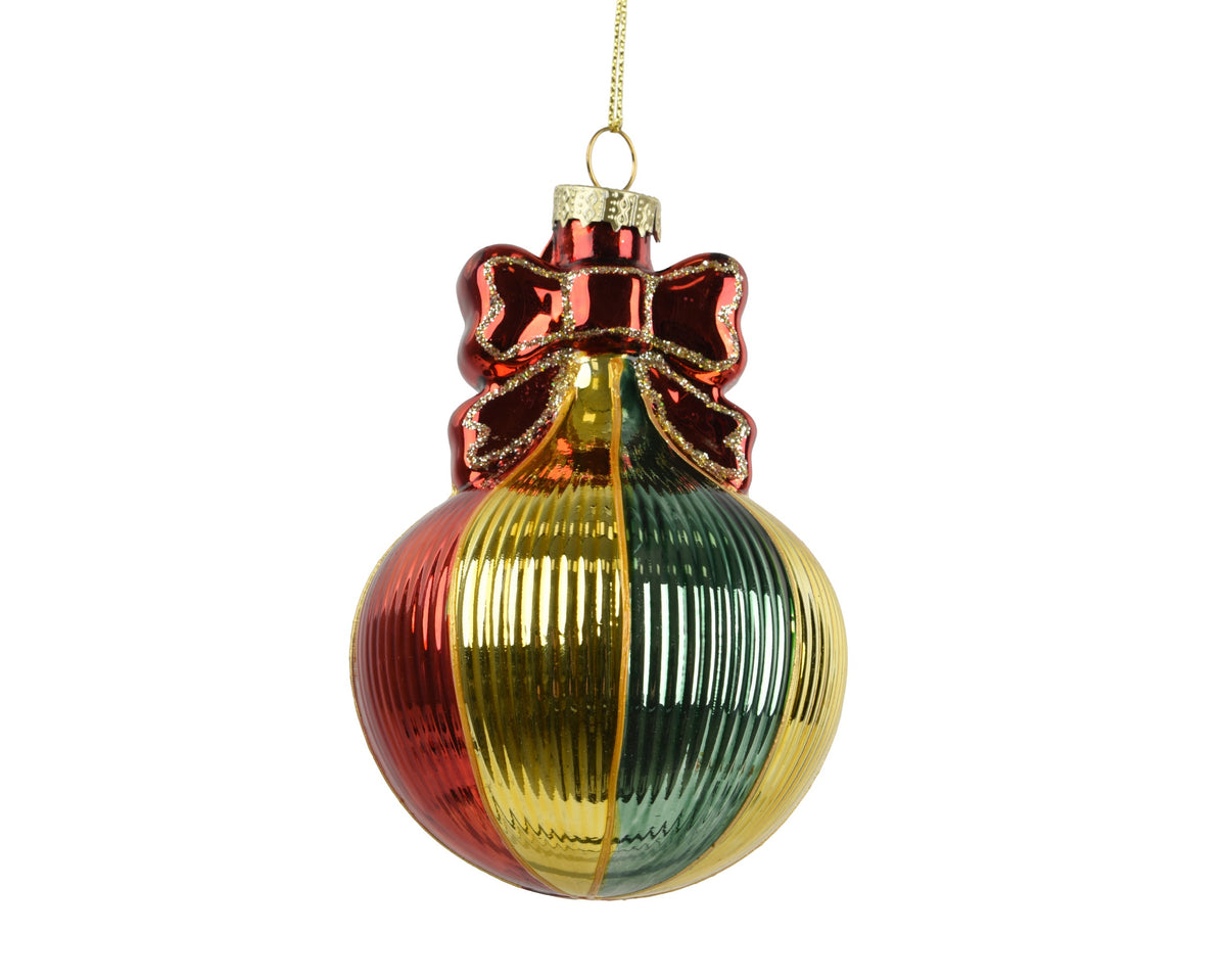 kerstballen glas shiny with bow multi d.8cm x h.11.5cm