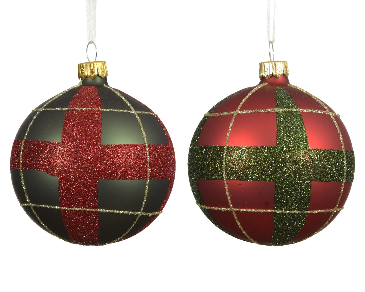 kerstbal glas matt check 2col ass assortie d.8cm