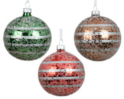 kerstbal glas shiny horizontal lines with stars 3col ass assortie d.8cm