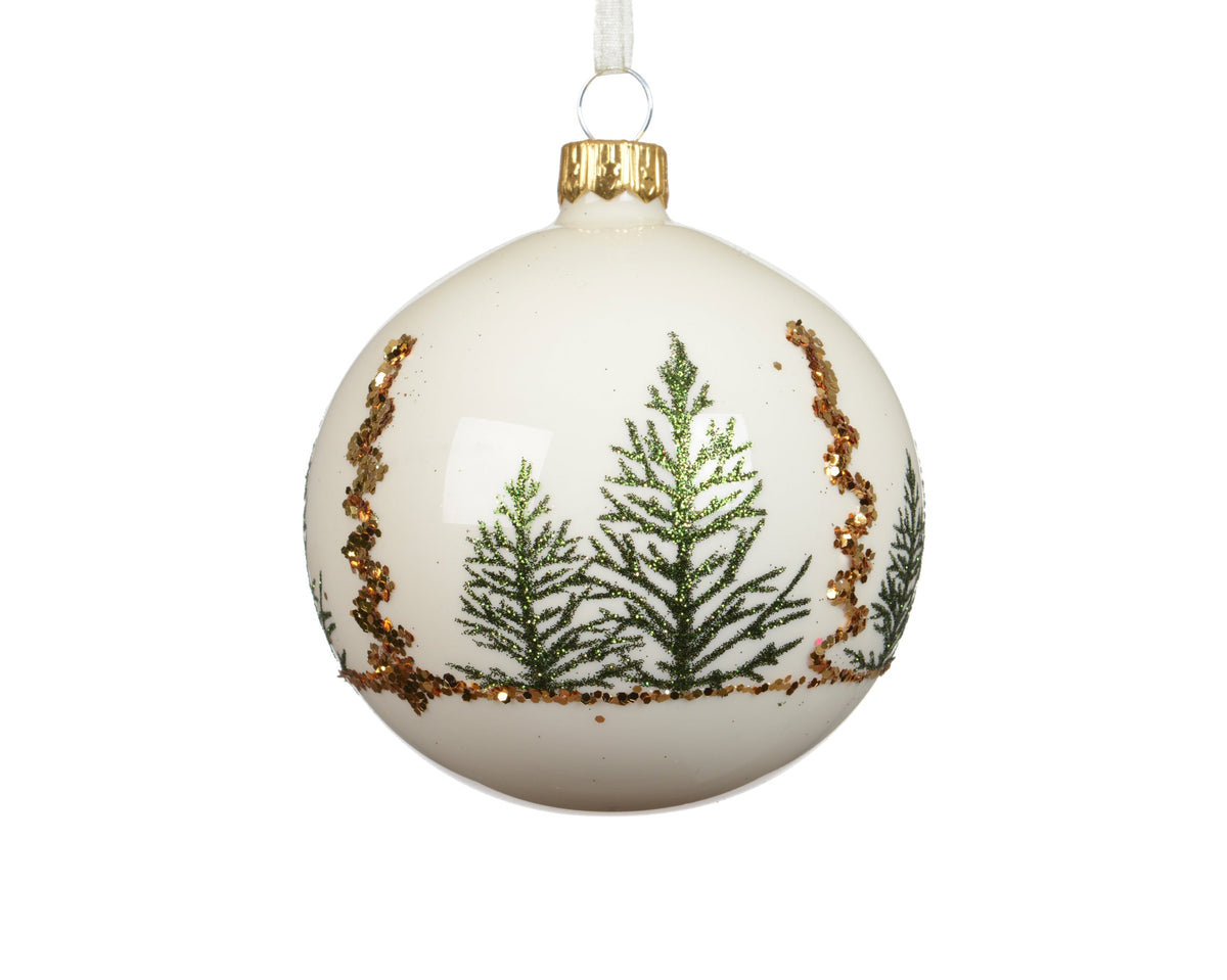 kerstbal glas enamel tree border wolwit d.8cm