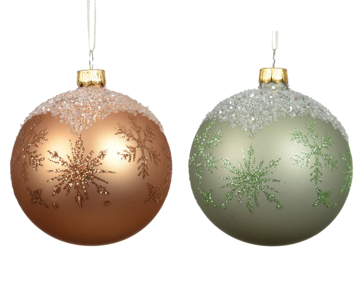 kerstbal glas matt snow top with snowflake border 2col ass assortie d.8cm