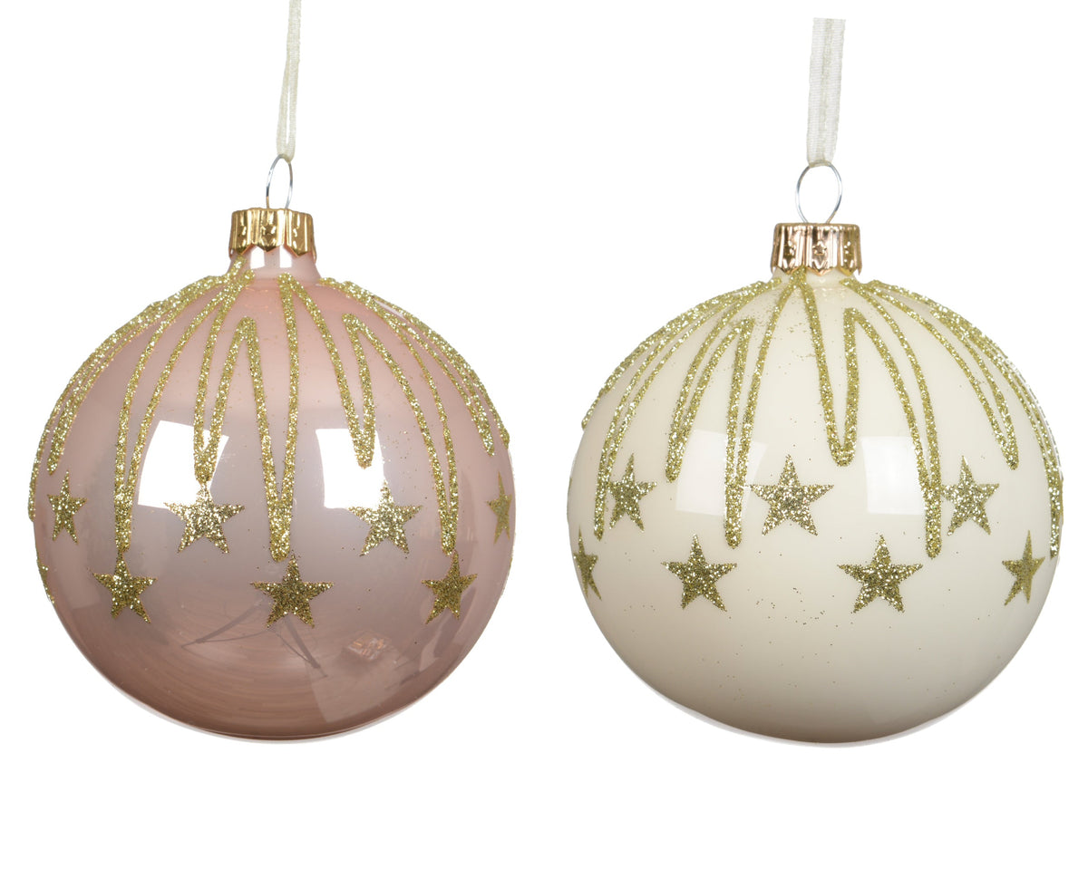 kerstbal glas enamel drop lines stars 2col ass assortie d.8cm