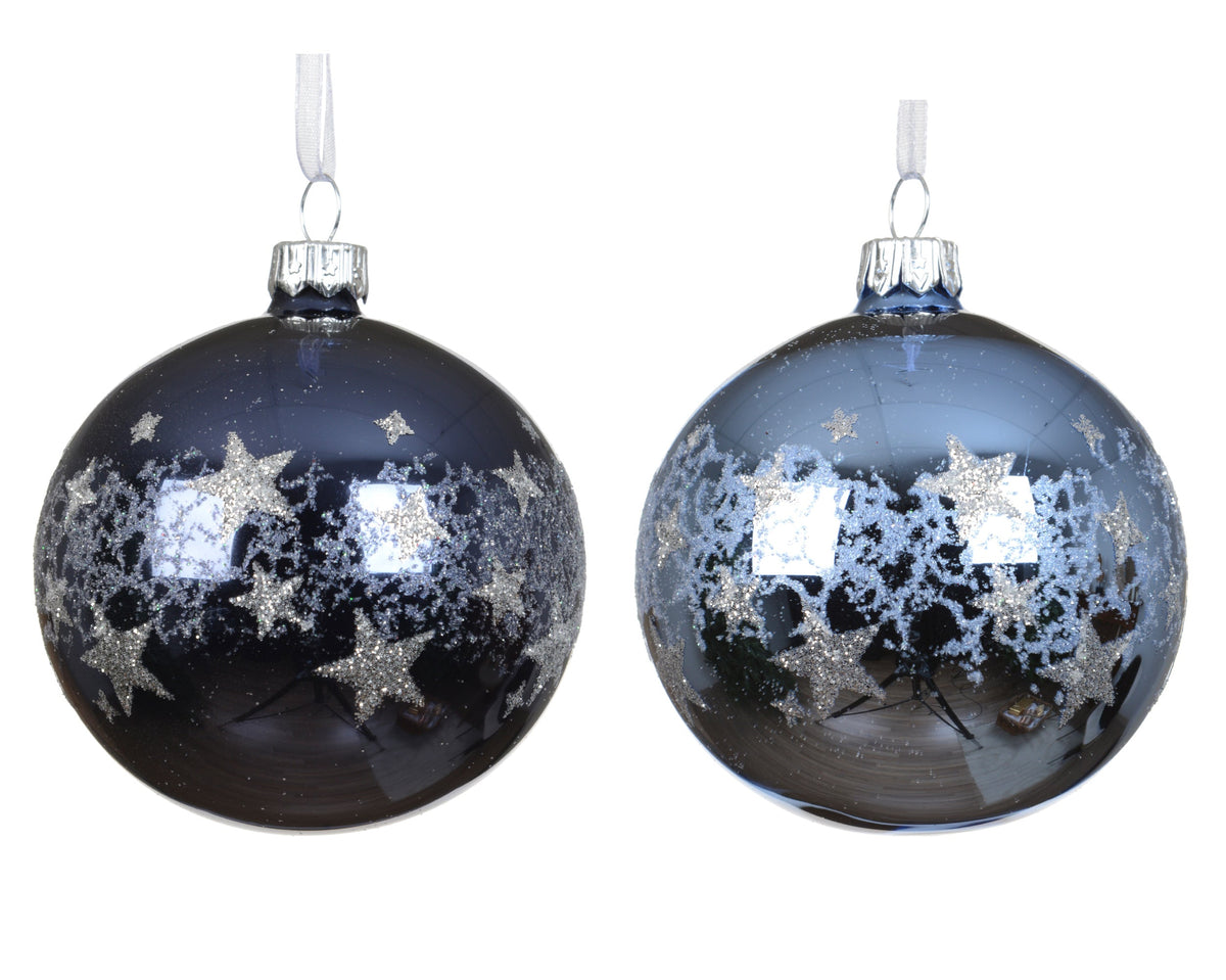 kerstbal glas shiny star border 2col ass assortie d.8cm