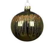 kerstbal glas shiny vertical lines with glitter dennengroen d.8cm