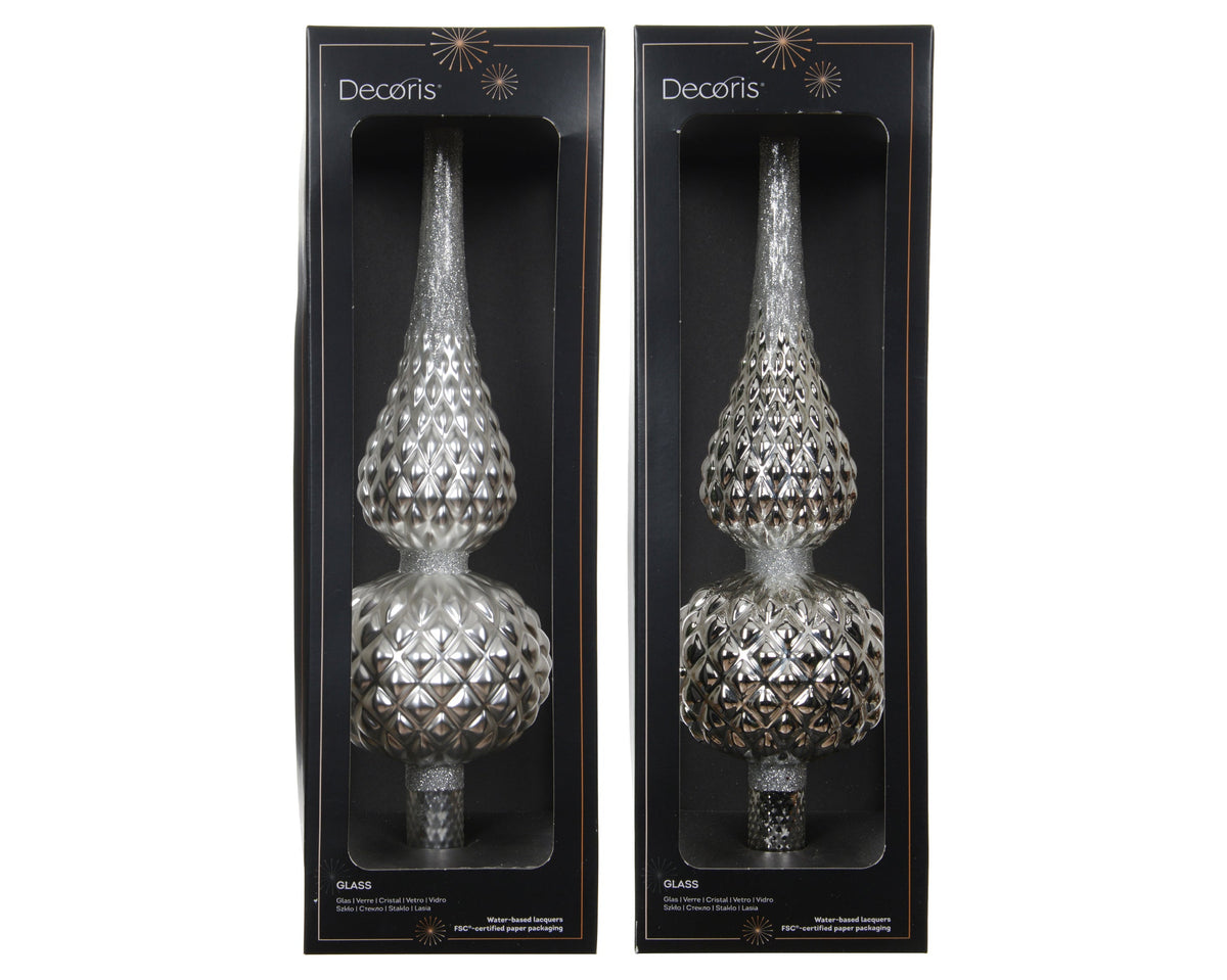 piek glas matt with glitter on top and edge 2ass zilver d.8.7cm x h.30.5cm