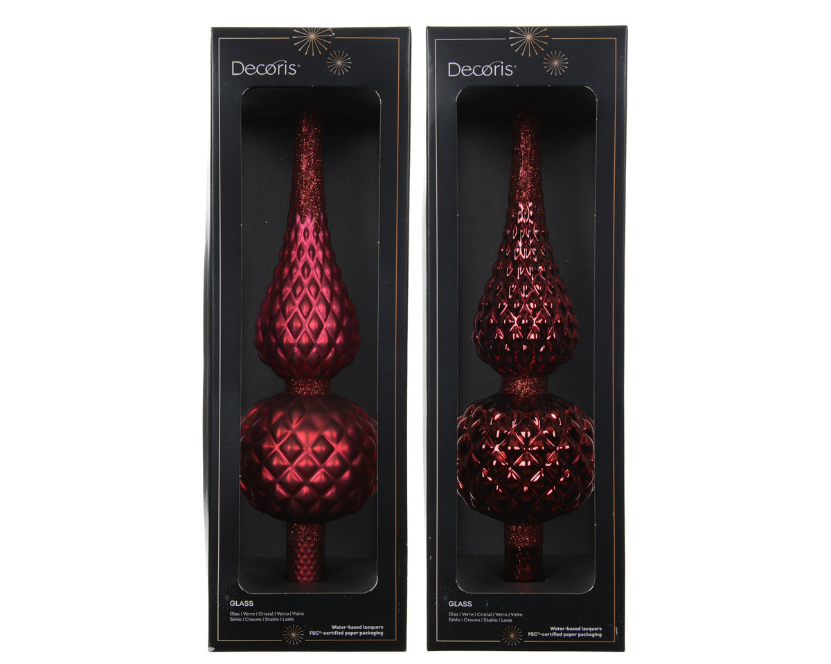 piek glas matt with glitter on top and edge 2ass ossenbloed d.8.7cm x h.30.5cm