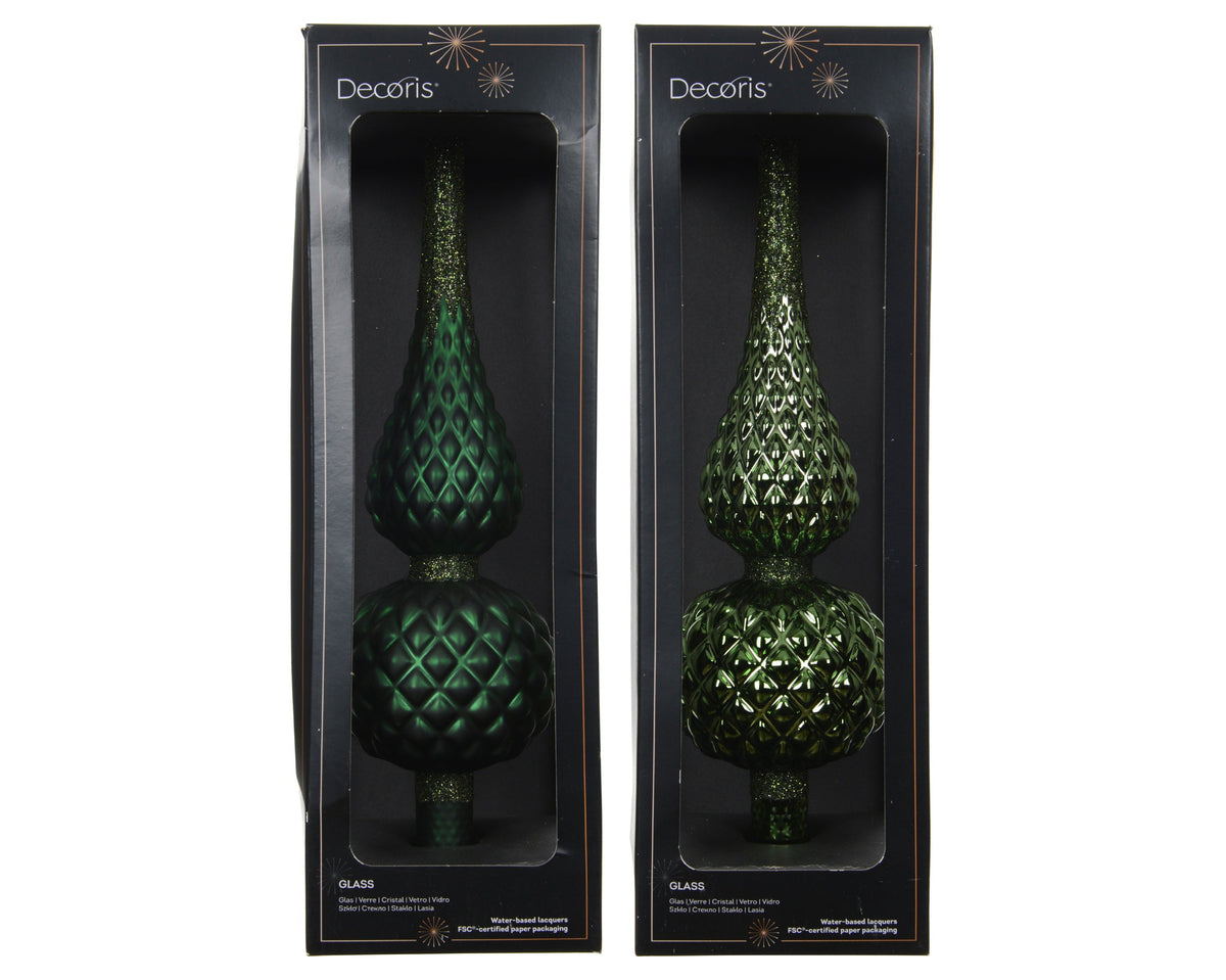 piek glas matt with glitter on top and edge 2ass dennengroen d.8.7cm x h.30.5cm