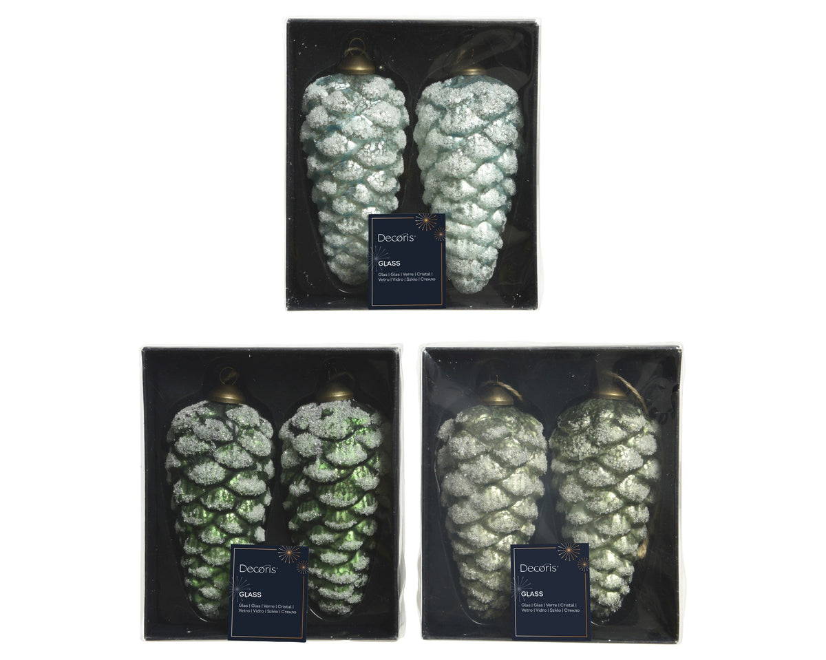 dennenappel glas antique frosted 3col ass assortie d.6cm x h.12cm