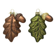 blad glas w acorn hanger, gold glitter 2col ass assortie l.7cm x w.2cm x h.10.5cm