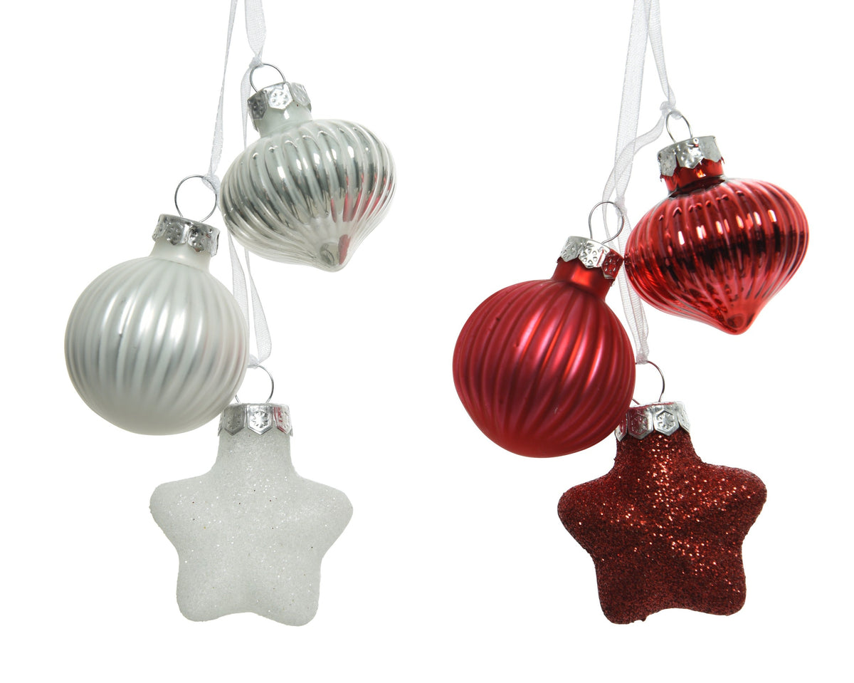 figuur glas shiny,matt,glitter mix wit/rood l.3.5cm x w.4cm x h.11.5cm