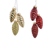 dennenappel glas shiny,matt,glitter mix rood/goud d.2.5cm x h.6cm