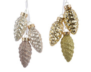 dennenappel glas shiny,matt,glitter mix parel/goud d.2.5cm x h.6cm