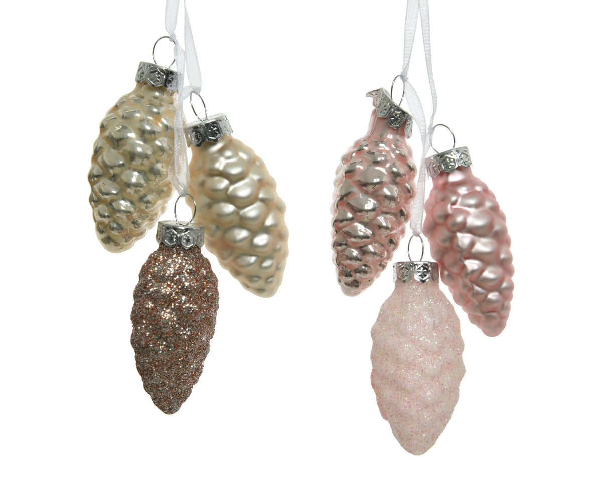 dennenappel glas enamel,matt,shiny mix zacht roze/kleur(en) d.2.5cm x h.6cm