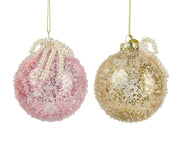 kerstballen glas with bow 2col ass transparant/kleur(en) d.8cm