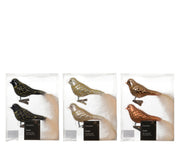 vogel glas enamel - matt with glitter lines, white feather tail 3col ass assortie l.9cm x w.4.5cm x h.8cm