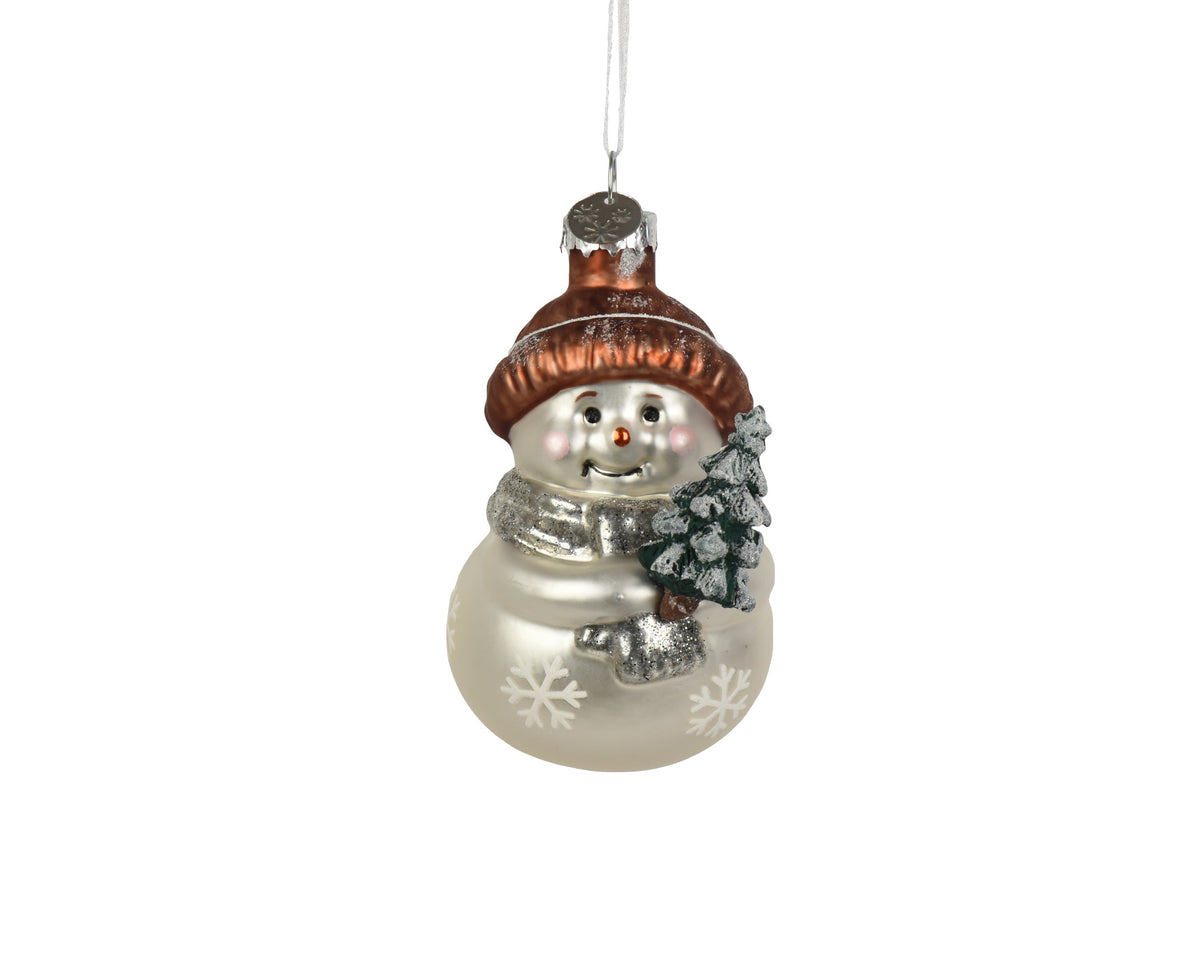 sneeuwpop glas with tree on hand wit/kleur(en) l.5.2cm x w.6.4cm x h.8.9cm