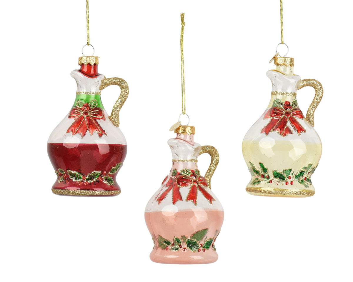 fles glas transparent with bow, leaf 3col ass assortie d.6.5cm x h.11.3cm