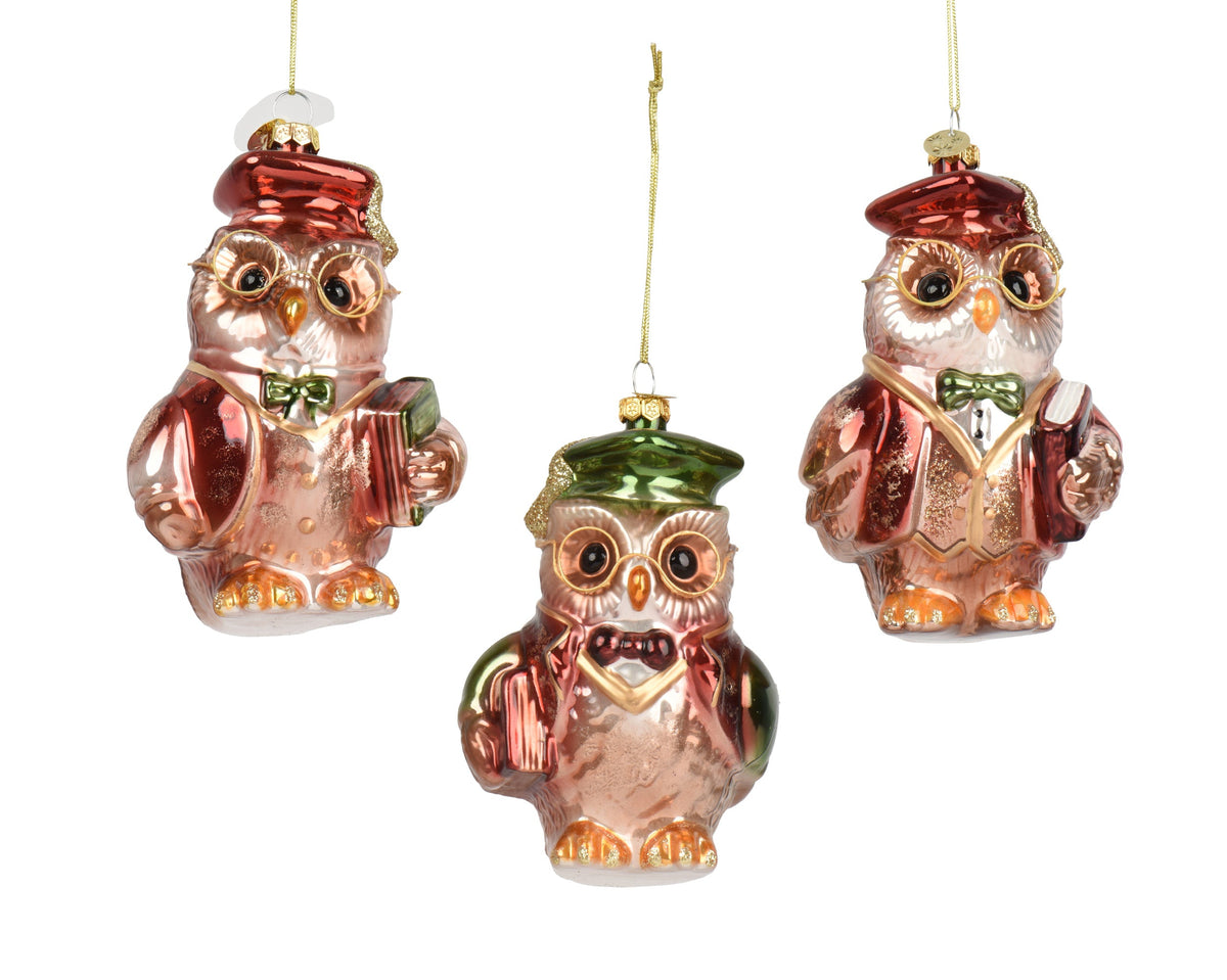 uil glas with glasses 3ass assortie l.8.3cm x w.6cm x h.13cm