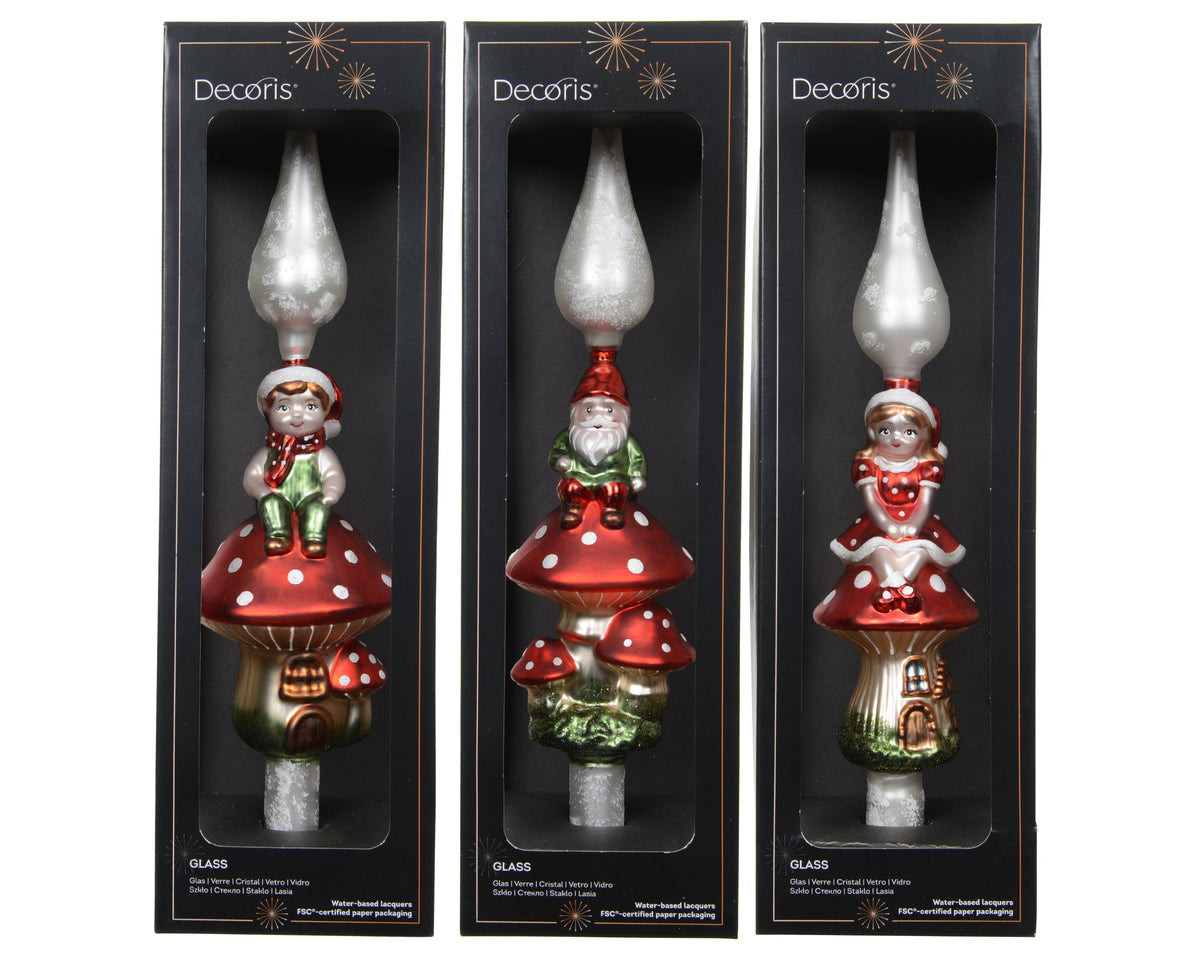 figuur glas sitting on mushroom 3ass assortie d.7cm x h.31cm