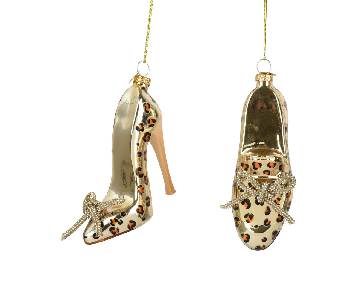 schoen glas with leopard prints, bow 2ass assortie l.3.8cm x w.9.5cm x h.12cm