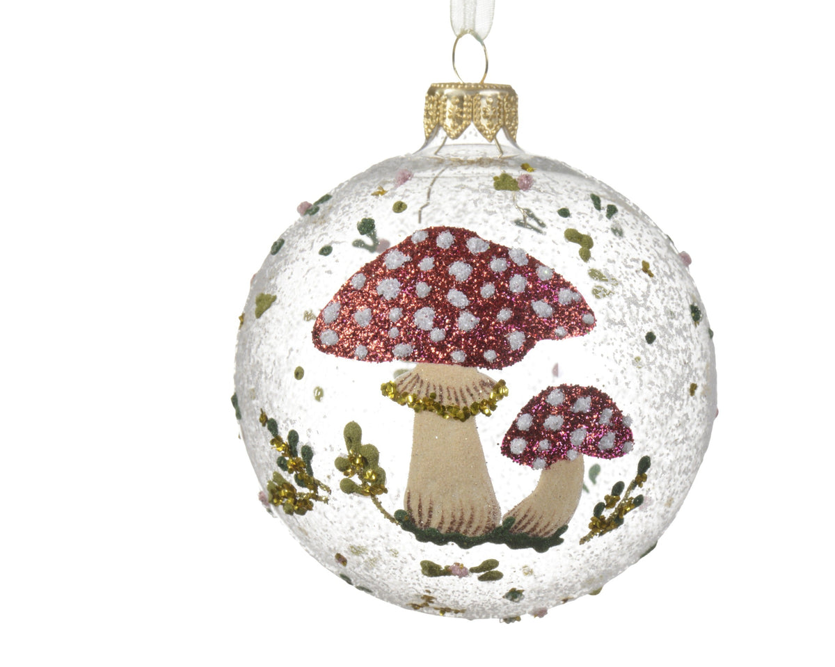 kerstbal glas clear mushroom transparant d.8cm