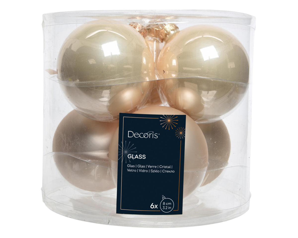 kerstballen glas shiny/mat mix parel d.8cm koker a 6 stuks