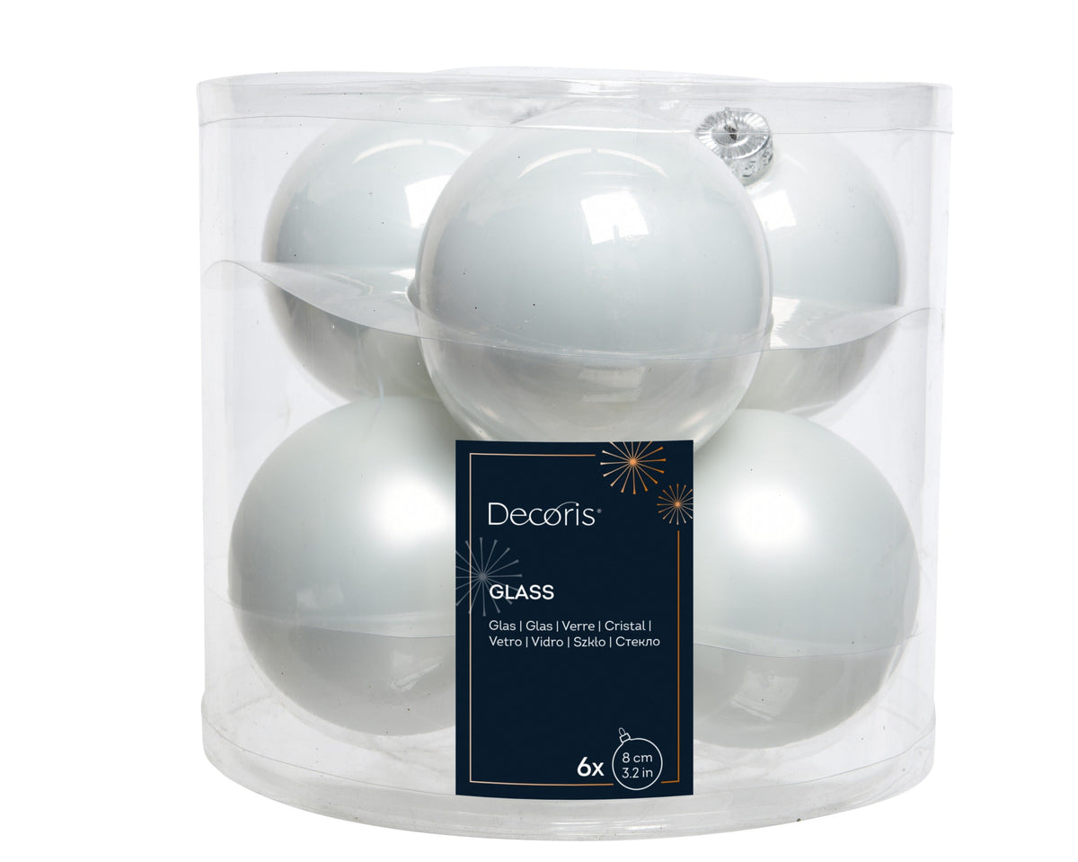 kerstballen glas shiny/mat mix winterwit d.8cm koker a 6 stuks