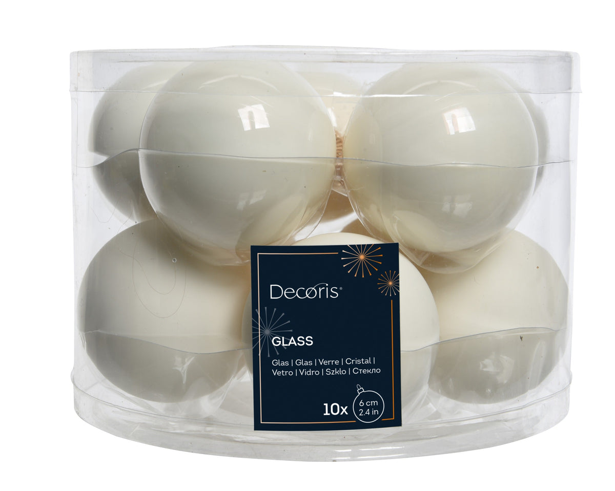 kerstballen glas shiny/mat mix wolwit d.6cm koker a 10 stuks